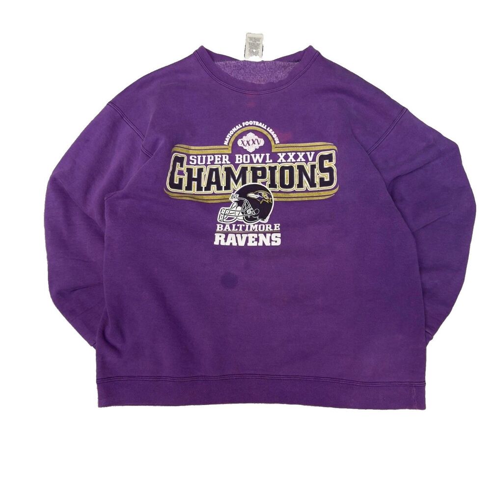 Vintage Baltimore Ravens Sweatshirt Mens 2XL Purple Pro Player Super Bowl XXXV